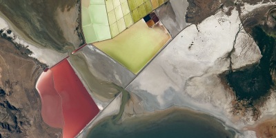 solar evaporation ponds on the Great Salt Lake in Utah, as photographed from the International Space Station