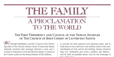 image of the title, subheader, and opening paragraph of the Family Proclamation issued by The Church of Jesus Christ of Latter-day Saints