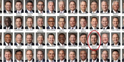 screengrab from leadership chart portraits of general authorities for The Church of Jesus Christ of Latter-day Saints with a red oval overlaying Kevin W. Pearson's headshot